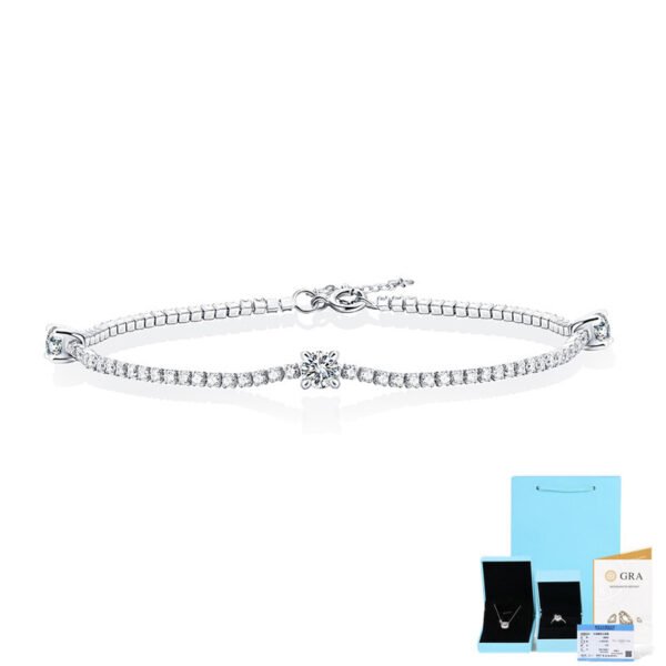 Silver Inlay Moissanite Round Bracelet